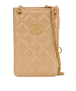 CC Charm Phone Holder Crossbody,Leather,Gold,20831340(2014-15),DB/AC,3*